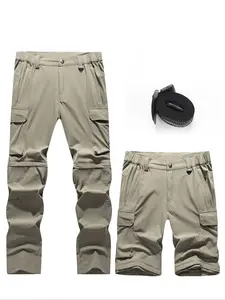 Men's Convertible Hiking Pants, Detachable Zipper Sections, Elastic Waist, Lightweight Waterproof Quick-Dry Fabric, Suitable for daily work, outdoor fishing, travel, hiking, and camping.