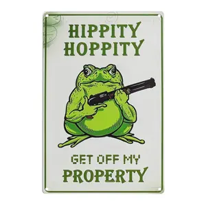 Funny Meme Posters Frog Room Decor Hippity Hoppity Get Of My Property No Trespassing Tinplate Sign For Bedroom Decoration Industrial Wall Artistic