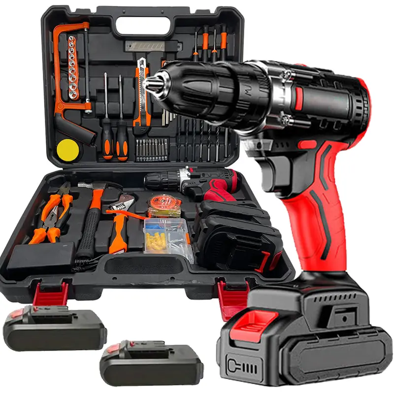 128 pc Tool Set with Power Drill, Cordless Hammer Drill Tool Kit 110Pcs Household Power Tools Drill Set with 21V Li-Ion Battery & Charger for Home Tool Kit