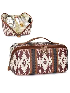 Boho Style PU Leather Cloud Pillow Makeup Bag, Large Capacity Handheld Makeup Case, Travel Wash Kit, Stylish and Functional