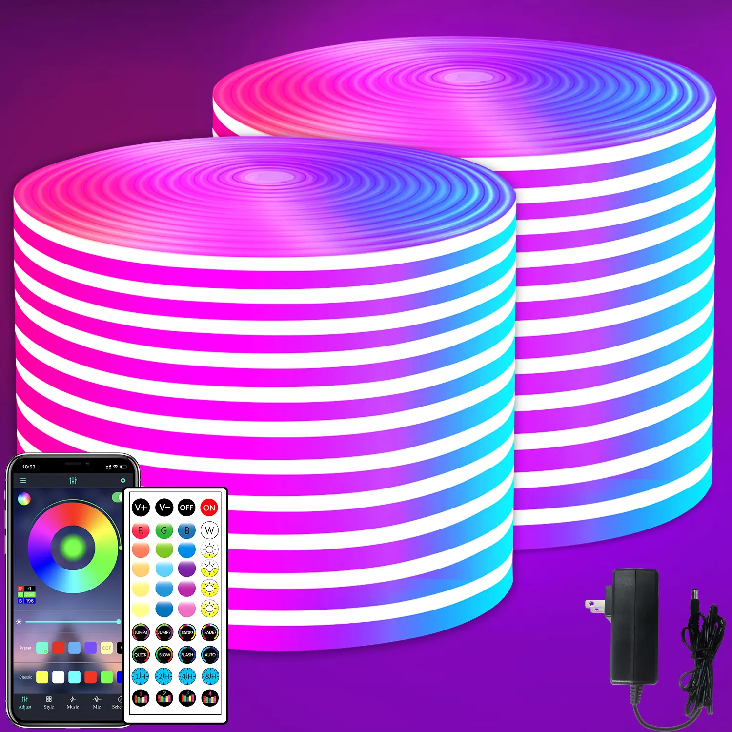 Yocrostar 24V LED Neon Light Strip IP65 Waterproof Music Sync DIY Cuttable Flexible Rope Lights with APP Remote Timer for Bedroom Party Outdoor Decor