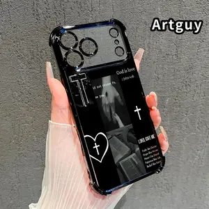 Divine Cross Pattern Four Corner Anti-Fall Phone Case Transparent Electroplated Protective Cover for iPhone 17 Pro Max Air 16 15 Plus 14 13 12 11 E