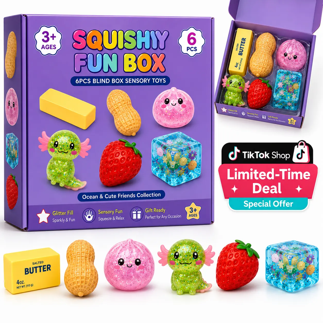 6-Piece Malt Sugar Squishies Fidget Gift Set, Colorful Slow-Rising Stress Relief Toys, Halloween Gifts for Kids, Sensory Fidget Toys, Party Favors & Squeeze Relax Gift Bundle