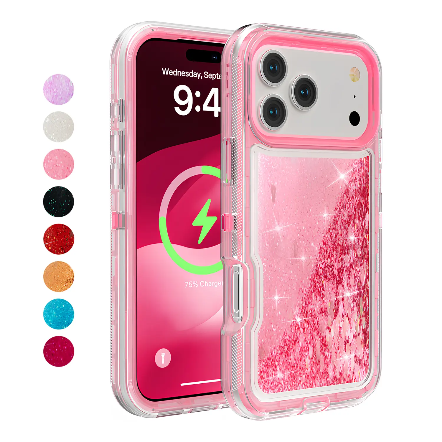 For iPhone 17 16 15 14 13 Pro Max Liquid Glitter Shockproof Phone Case,Colorful Quicksand TPU Bling Diamond Flowing Liquid Floating Sparkly Hybrid Heavy Duty Case
