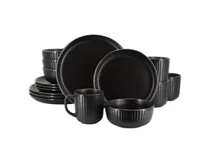 Elama Leo 16 Piece Stoneware Dinnerware Set In Black