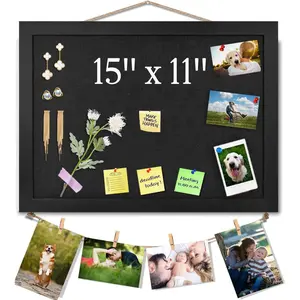 Black Bulletin Boards Cork Board with Felt, 15"x11" Small Display Pin Board Vision Board for Walls, , Notes, Collection, Photos, Office,  Framed(Black) & Felt(Black), 1 count