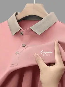 Men's Regular Fit  Letter  Print Polo Shirt, Casual Short Sleeve Collared Top for Summer, Fashion Men's Clothes for Daily Wear