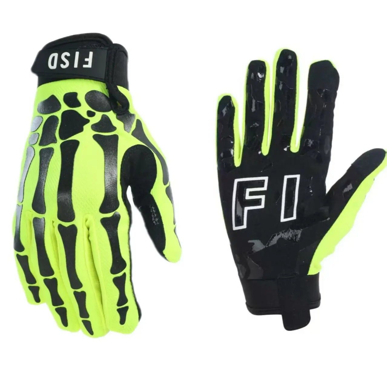 FISD Fluorescent Anti-Slip Skeleton Gloves for Rugby Baseball Frisbee Cycling Off-Road Exploration Motorcycle Outdoor Sports Festivals Parties