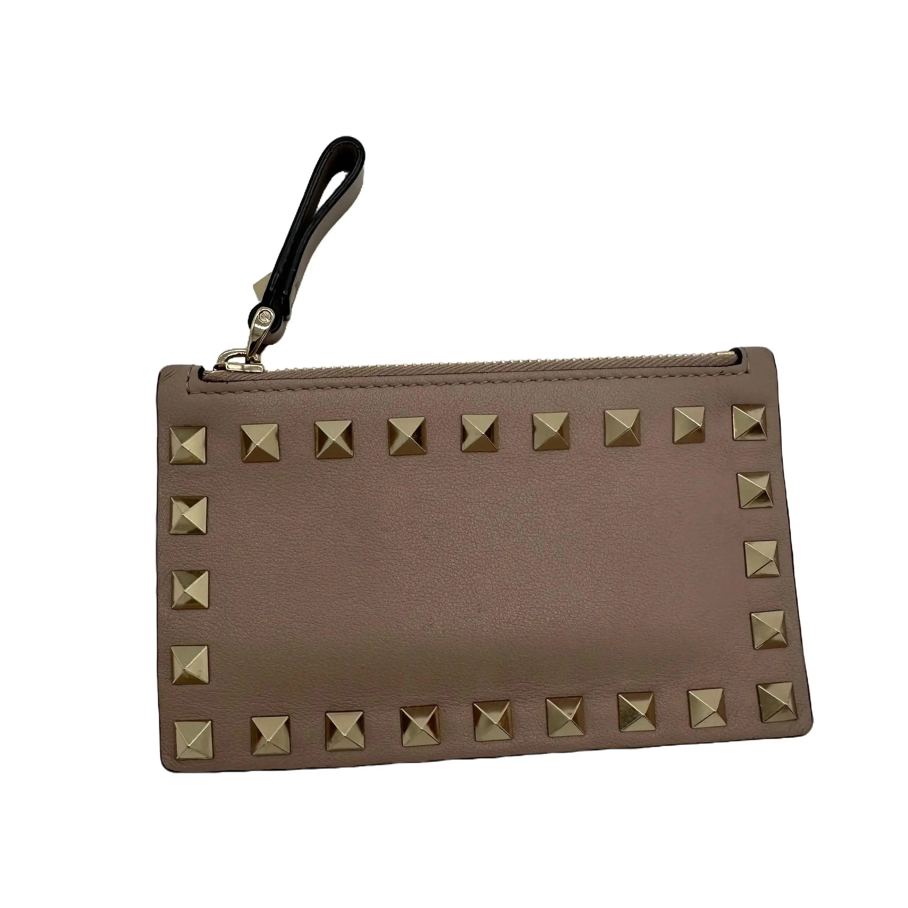 Pre-owned Valentino Leather Small Leather Goods Rock Stud Zip Card Holder/Wallet