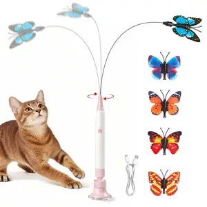 Electric Rotating Butterfly Cat Toy, Interactive Teaser Wand with Replaceable Attachments Rechargeable Chirping Flapping Bird Toy stuff for indoor