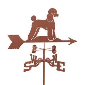 212 MAIN Steel Laser-Cut Poodle Dog Weathervane with Post Mount, Functional Outdoor Art Piece, Exterior Decorative Statue, Garden Sculpture Statue, Exterior Decorative Statues, Garden Sculptures Statues