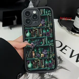 Case for iPhone 16 Pro Max 15 Plus 16E 14 13 12 11 XS XR Vintage Bookshelf Skull Advanced fashion gift Drop Protection Shockproof Soft Silicone smartphone Cover