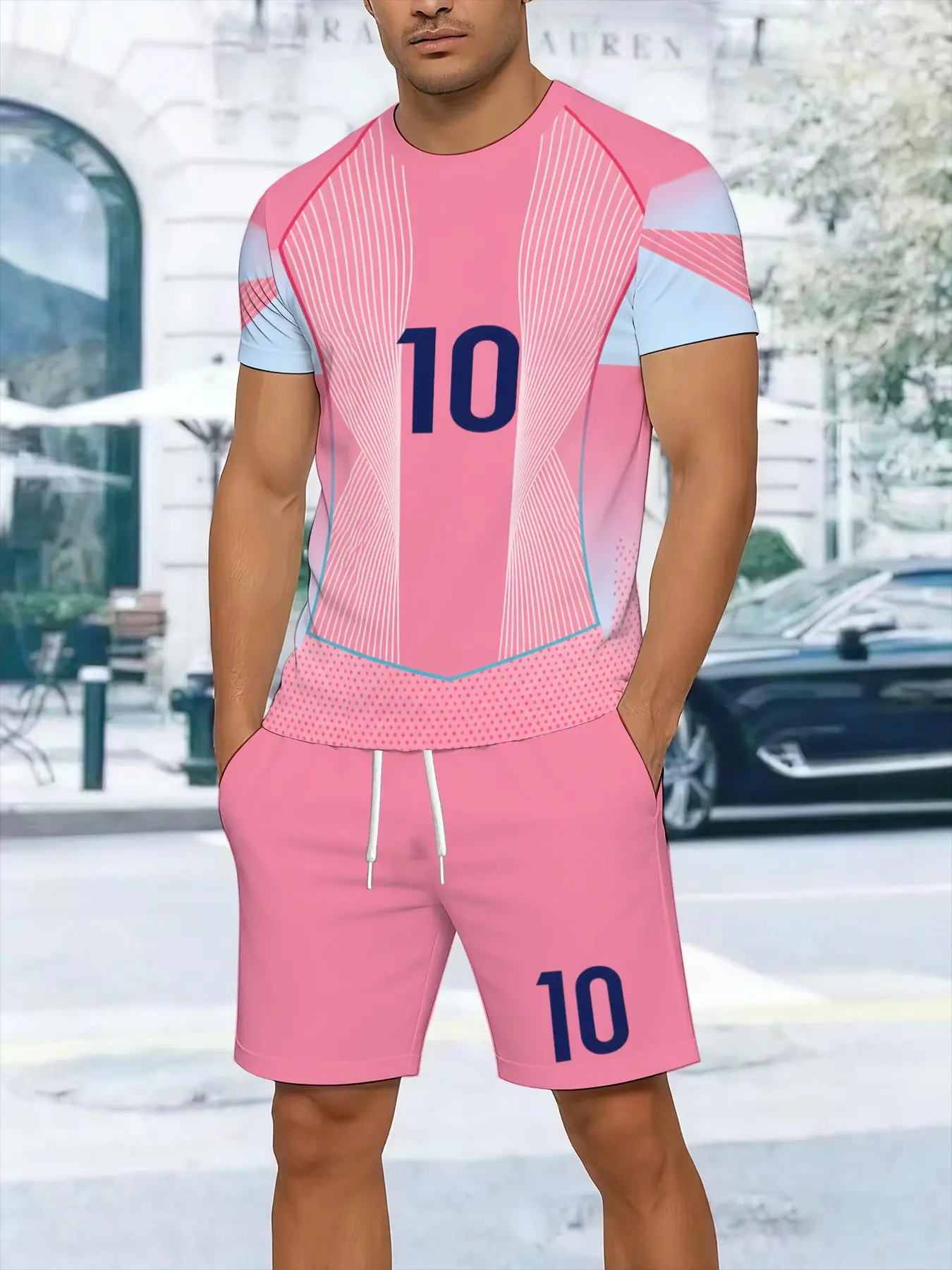 Men's Barcelona Series Football Jersey and Shorts Set, Soccer Jersey Outfit, Lightweight Breathable, Perfect for Sports Training Casual Wear Team Activities, Everyday Activewear, Sports Clothing