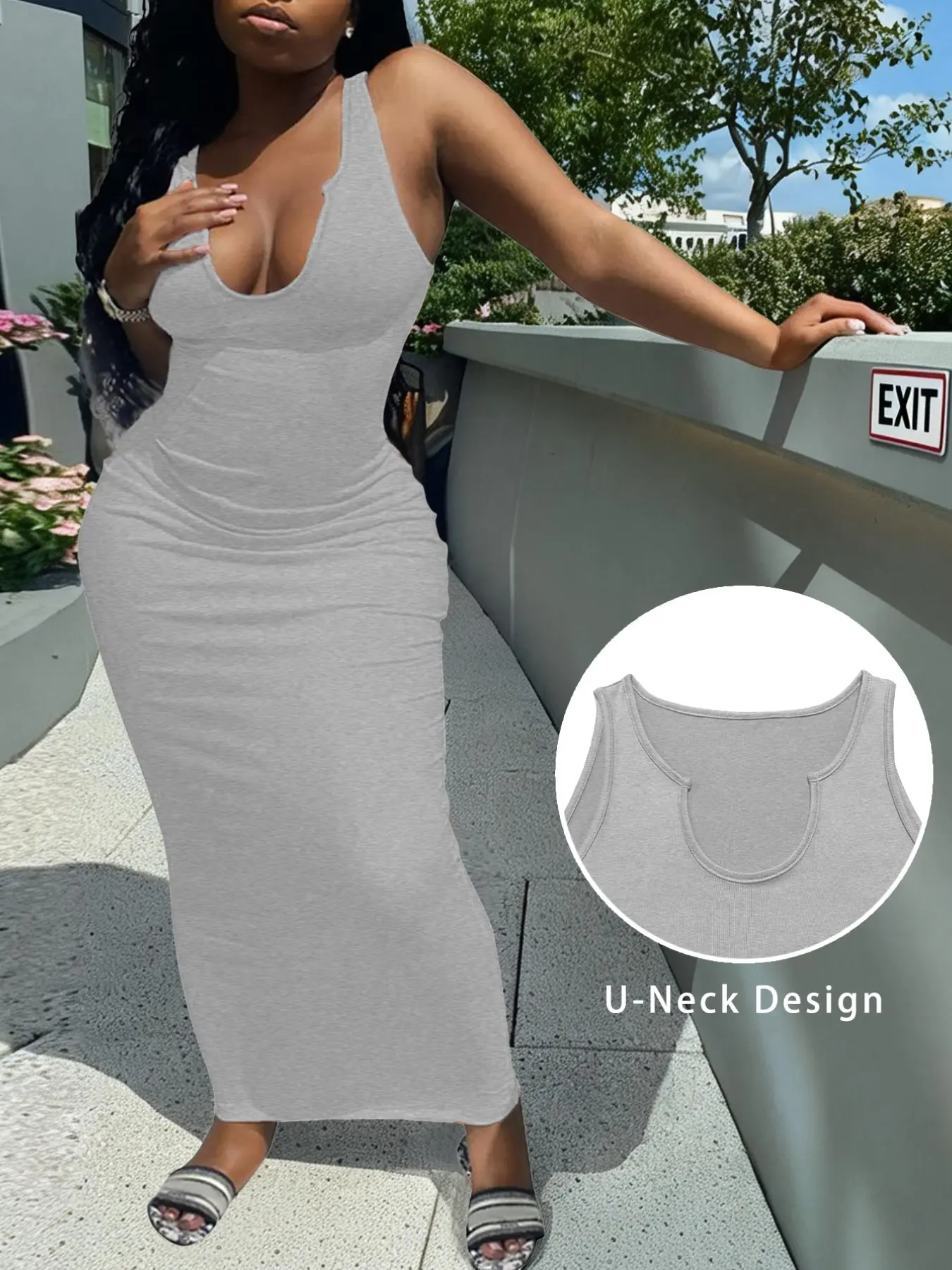 Women's Low Back Bodycon Long Dress, Dresses for Party, Sexy Chic Fashion Minimalist Elegance Style, Fitted Plain Design, Perfect for Parties and Nightouts, Made in China