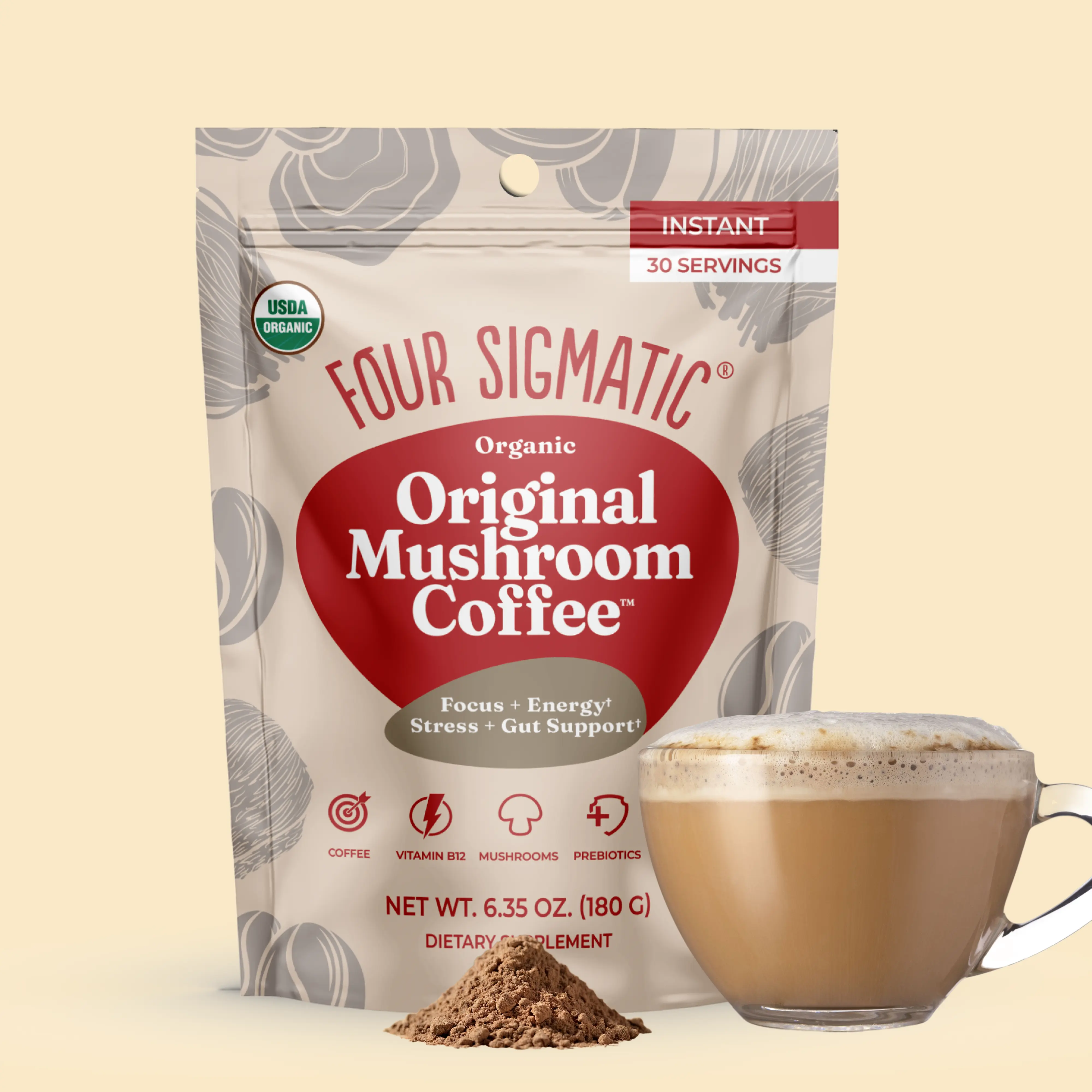 Four Sigmatic - Original Mushroom Coffee, Natural Organic Instant Coffee Beverage, 30 servings