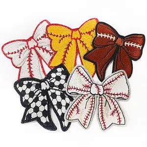 10PCS Iron On Game Day Patches Embroidery Sports Ball Sequin Bow Fashion Sew On Cute Appliques Accessories for DIY Clothes Hats Projects
