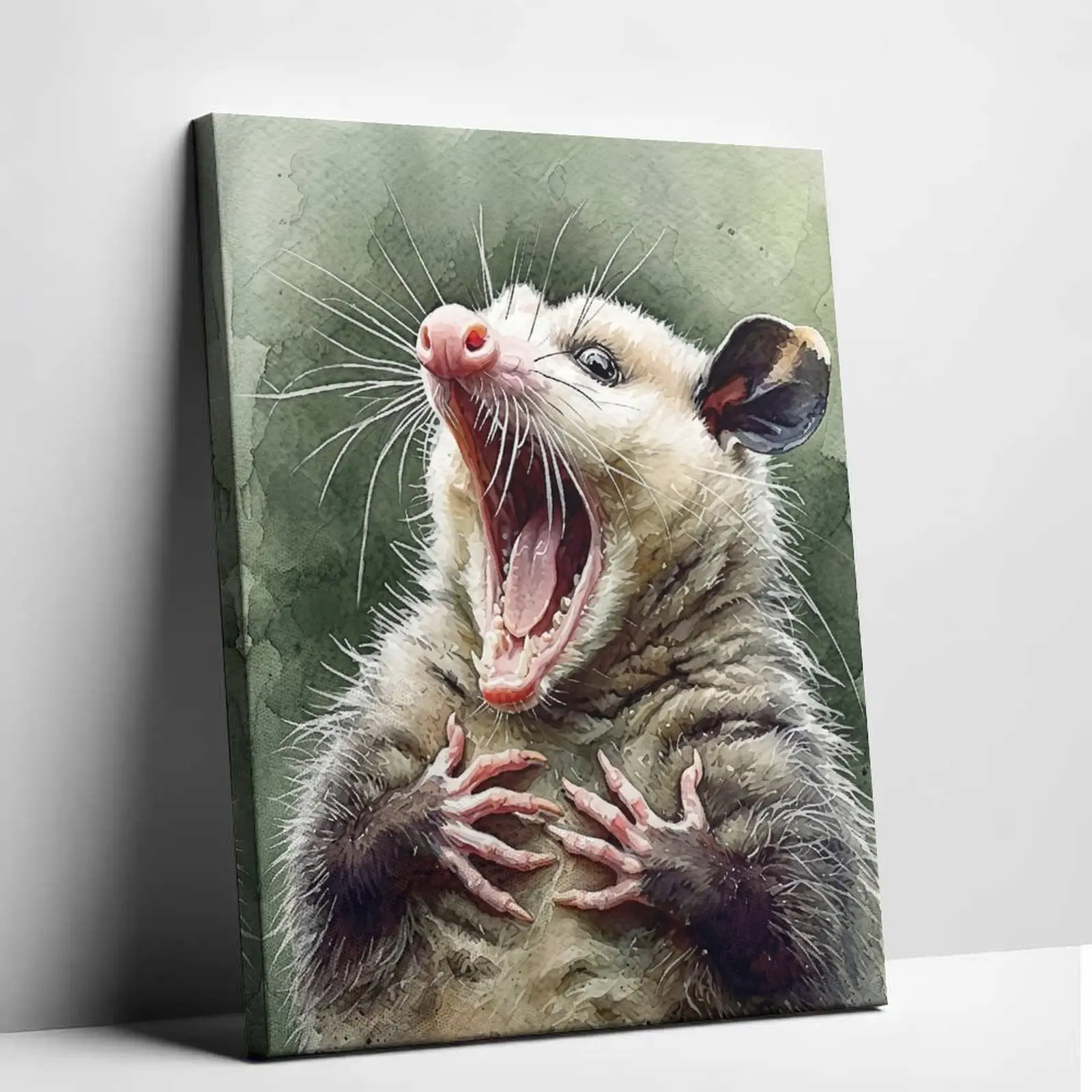 Anima Decor Funny Screaming Opossum Canvas Wall Art - Quirky Screaming Possum Meme Unframed Poster, High Quality Watercolor Chaotic Animal Canvas Painting for Bedroom Decor Gift