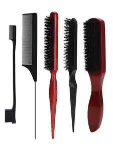 5-Piece Hair Styling Set: Comb & Massage Brush - Essential for Home Hairdressers Boar Bristle Hair Styling Brush Set Women's Brushes Set with Clips