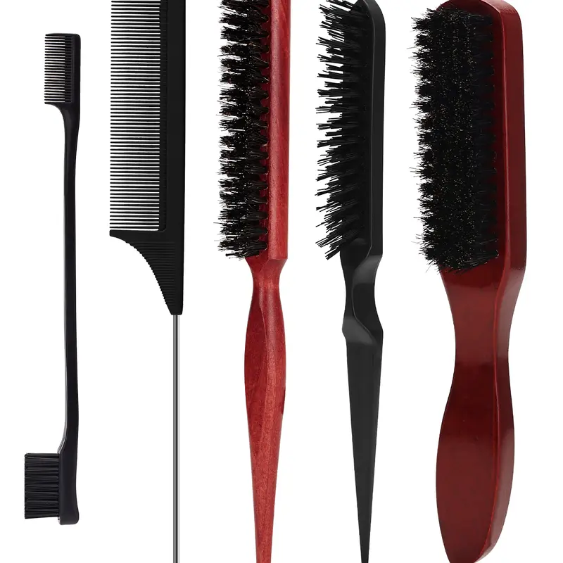 Women's 5-Piece Ceramide-Infused Dry Hair Styling Tools Set - Comb Haircare Set, Female Hair Products with Styling Brushes, Clips, Scalp Massage Tool, Essential for Home Hairdressers for Smoothing