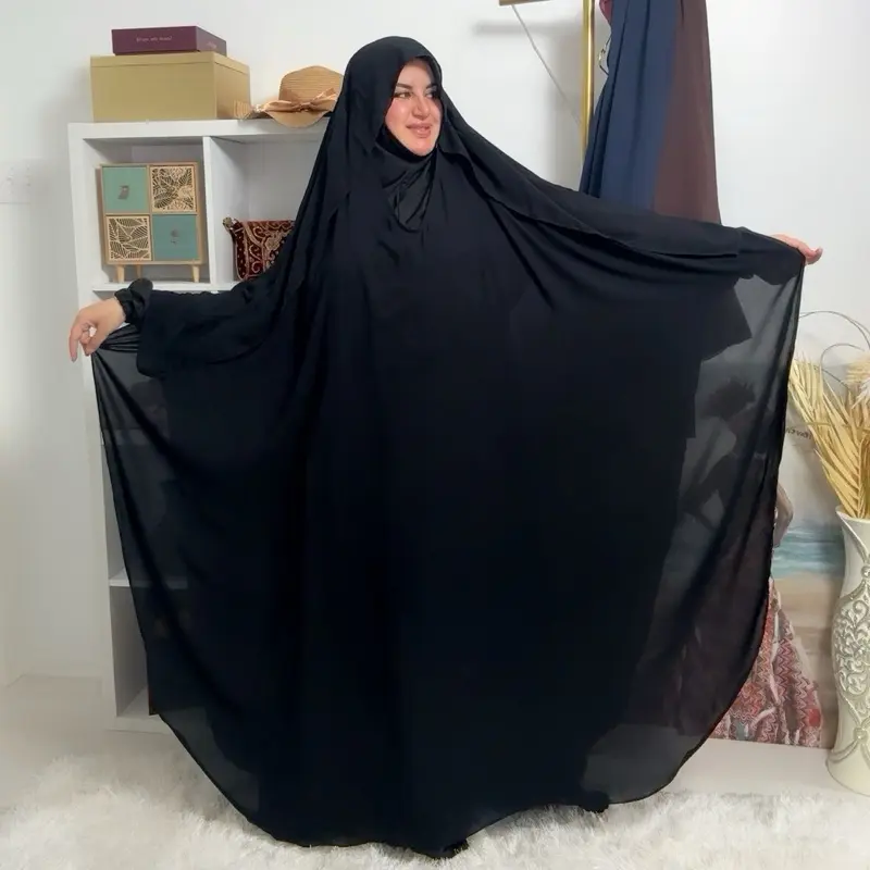 Black Closed Soft Chiffon Ghashwa Overhead | Lightweight Modest Overhead Khimar | Elegant Full Coverage Islamic Veil for Everyday Wear & Prayer