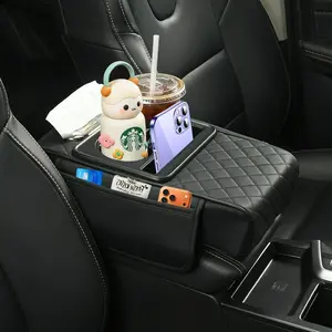 Ultimate 5-in-1 Car Armrest Cushion: Thickened Memory Foam Heightening Pad with Cup Holder, Phone Mount, Side Storage Pockets & Tissue Box Slot – Universal PU Leather Organizer for Vehicle Interior