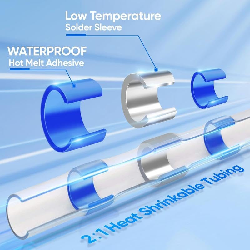 300PCS Heat Shrink Solder Seal Connectors - Waterproof Insulated Butt Terminals for Marine, Automotive, Boat & Electronics Wiring - Corrosion-Resistant Electrical Splice Kit