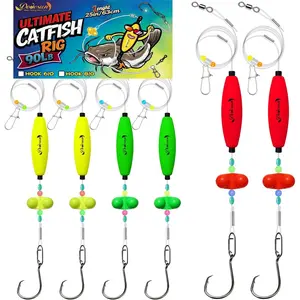 Dovesun Pre-Tied Catfish Rigs - 6pcs Fishing Equipment with 90lb Test, Sliding Sink, Rattles, Santee Rig, Multi-Size 6/0-8/0 Circle Hooks, Adjustable Floats for Freshwater/Saltwater Take-Down Setups,summervibes