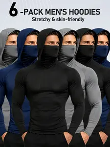 Men's 6-Pack Quick Dry Breathable Compression Hoodies, Skin-Friendly Stretch Long Sleeve Athletic Shirts for Fishing, Gym, Breathable Quick Dry Men's Hoodies