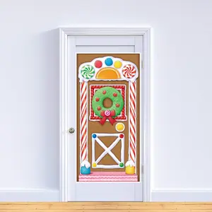 Printed Plastic Indoor/Outdoor Christmas Party Decorations Gingerbread House Door Cover, 30 by 5-Inch, Multicolored