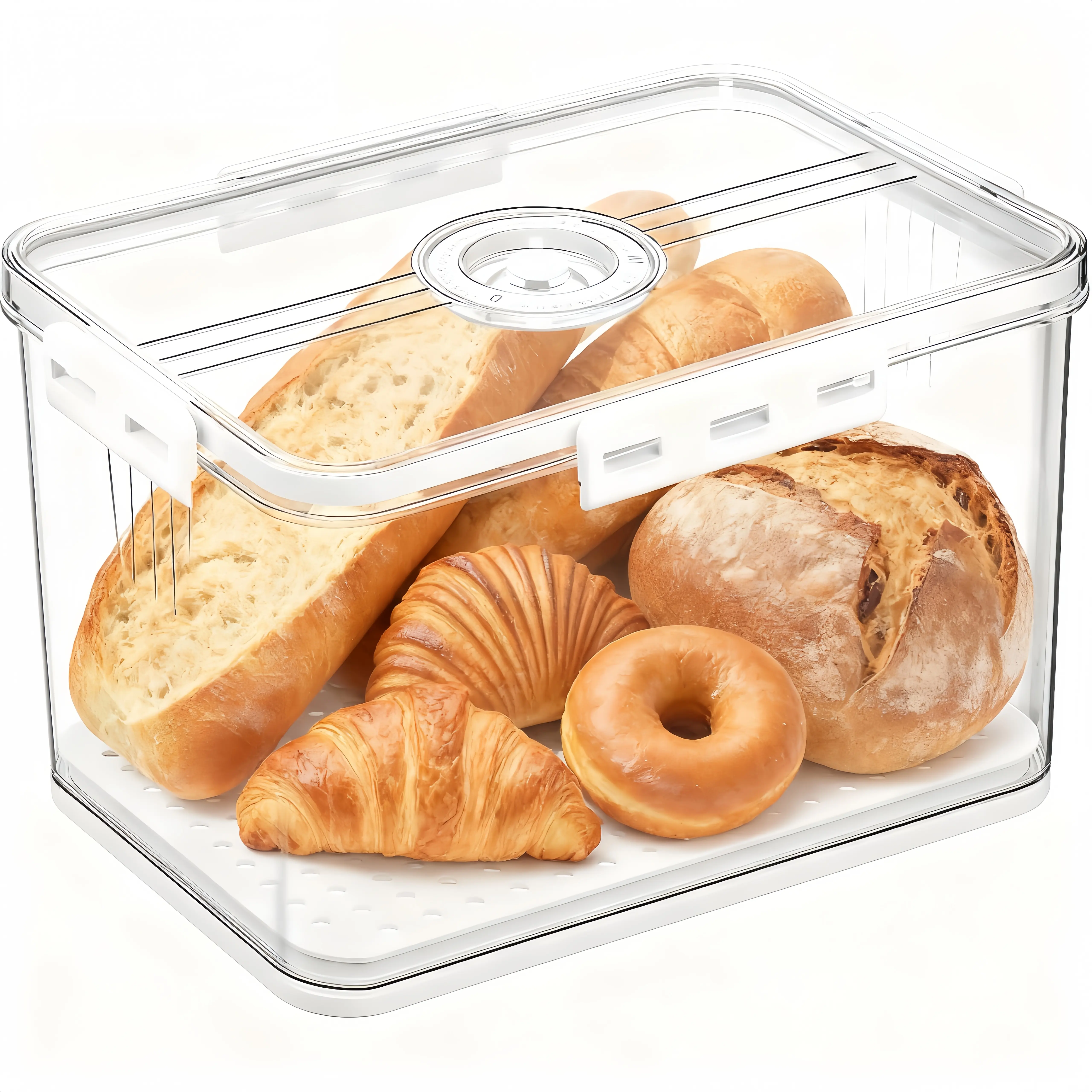MIUVA Kitchen Airtight Bread Preservation Box, Transparent Sealing Storage Container with Silicone Lid & Snap Time Recorder for Fresh Food, White Kitchen Utensils Value Pack - Valentine’s Gift
