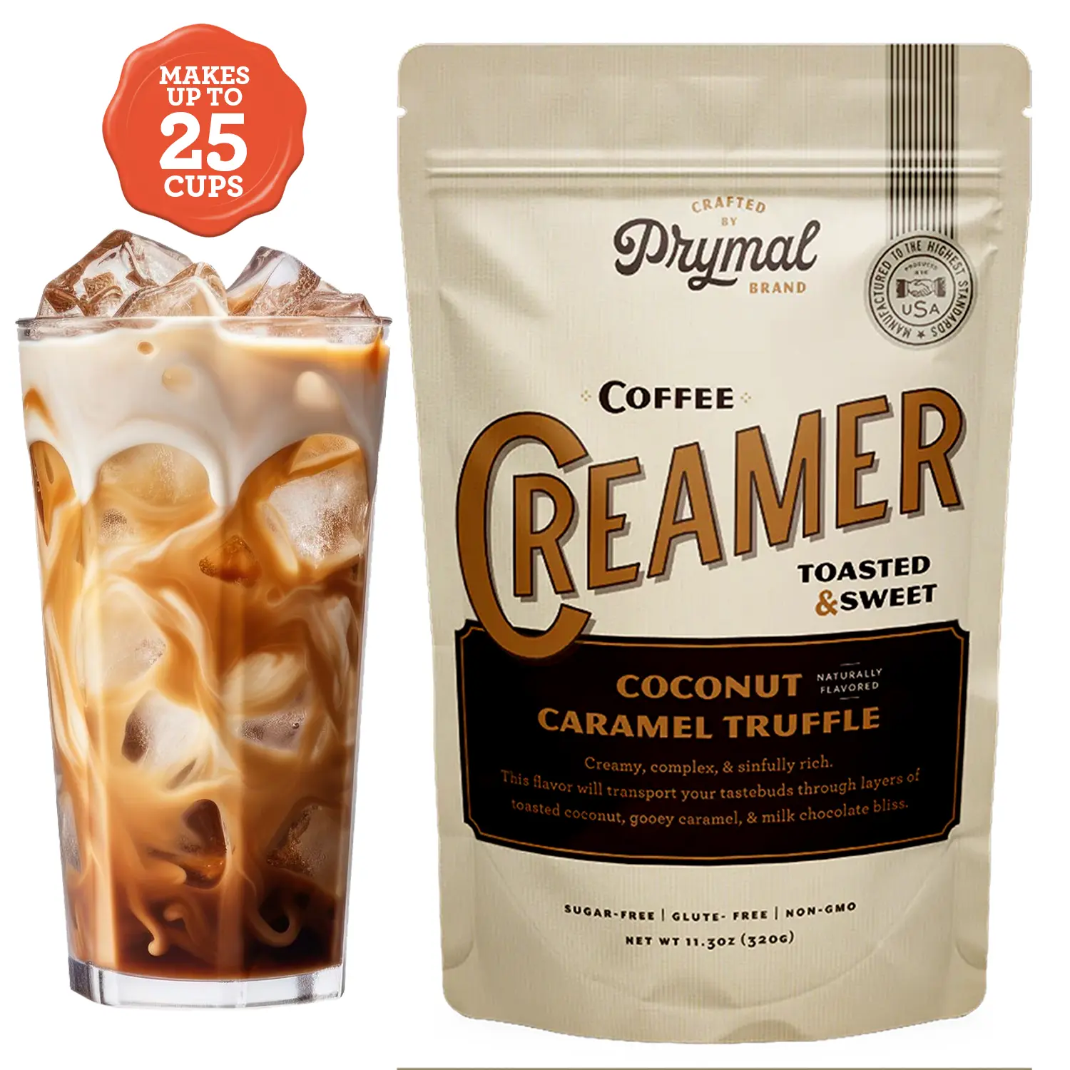 Prymal Coconut Caramel Truffle Sugar-Free Coffee Creamer - No Seed Oils, Non-GMO, Gluten-Free, Made with MCT Oil & Coconut Milk