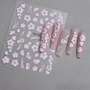 3D Pink Flowers Nail Art Stickers | 3D Embossed Pink Flower Nail Art  Decorations 