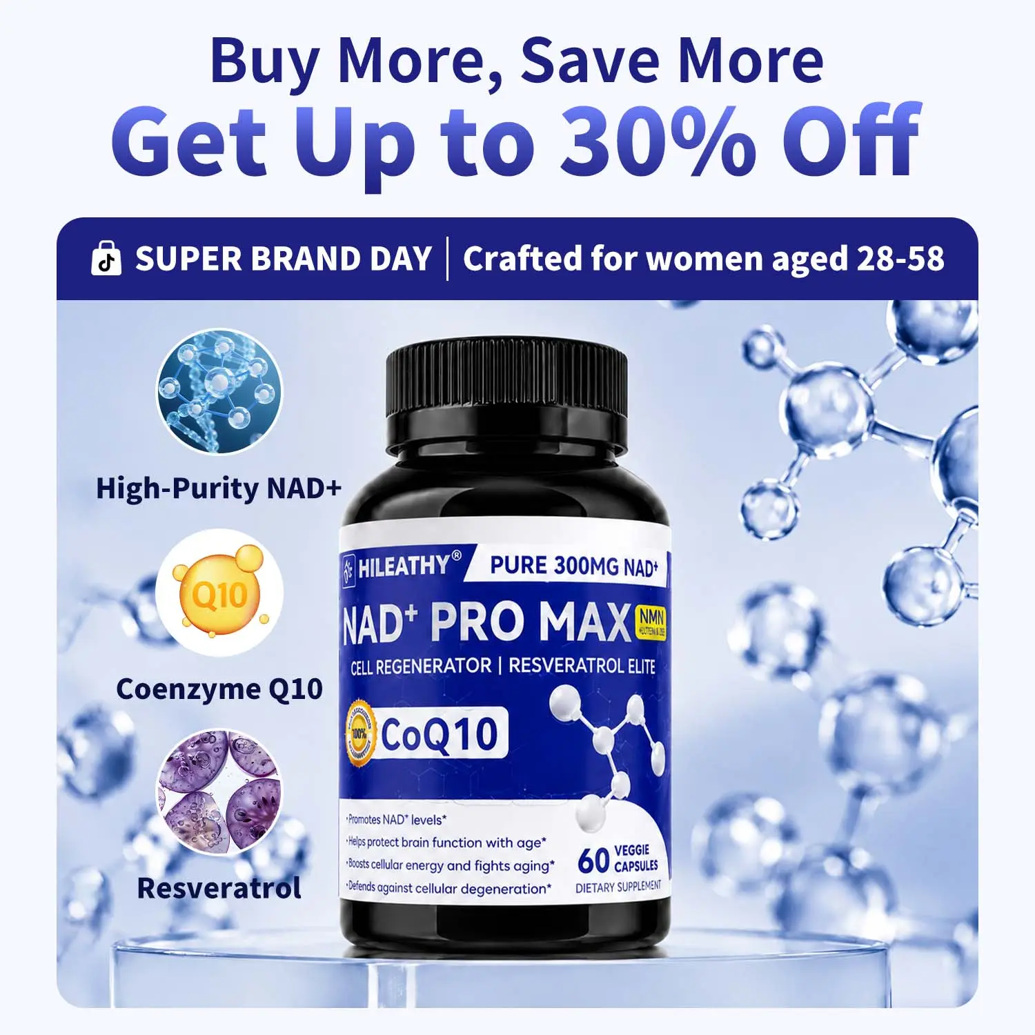 HIILEATHY NAD+ Pro Max | Premium Botanical Daily Supplement | Gentle Crafted Formula with Natural Plant Blend Complex