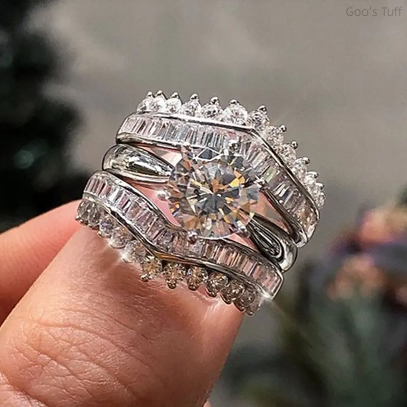 Couple Ring Set - TikTok Viral 3-Piece Stackable Finger Bands, Euro-American Style New Arrival Romantic Accessories for Dating, Anniversary