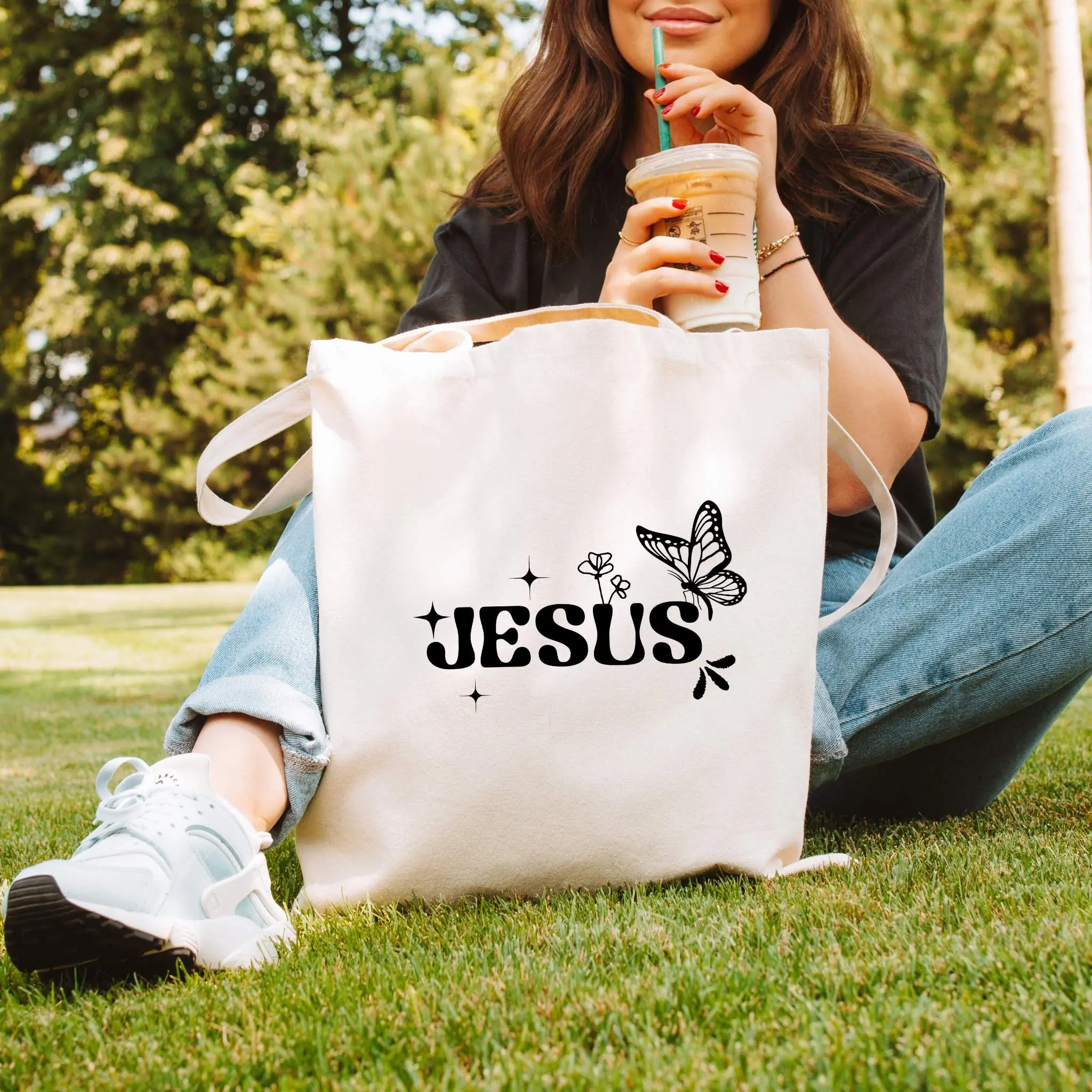 Casual Canvas Tote Bag with 'There Was Jesus' Graphic, Women's Religious Shoulder Bag for Commuting, Shopping & Everyday Use, Casual Commuter Bag
