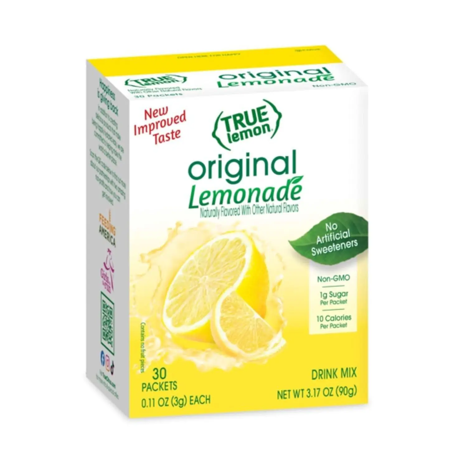 TRUE LEMON Original Lemonade Drink Mix (30 Packets) | Made from Real Lemon | No Preservatives, No Artificial Sweeteners, Gluten Free | Water Flavor Packets & Water Enhancer with Stevia