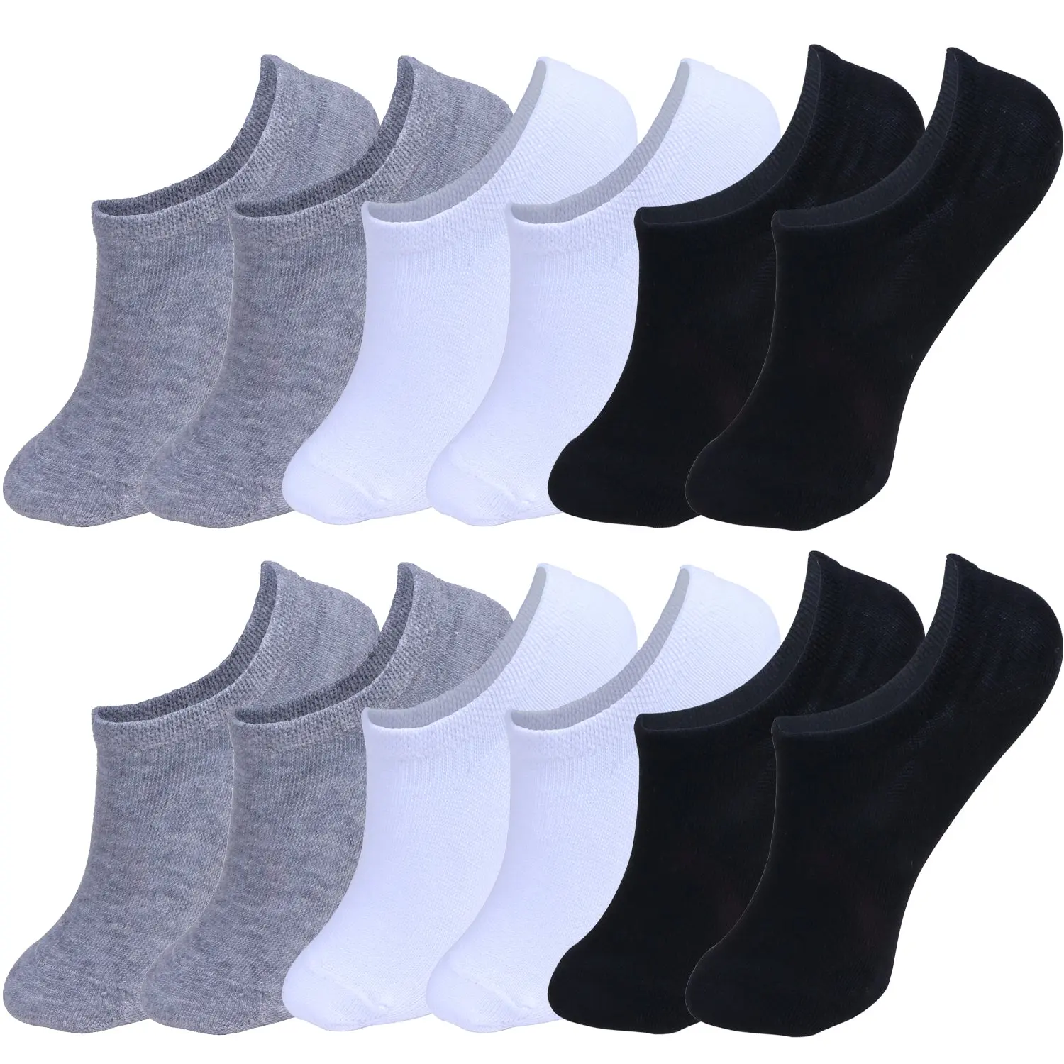 12 Pairs Men Black/White/Gray No Show Low Cut Thin Performance Cotton Socks