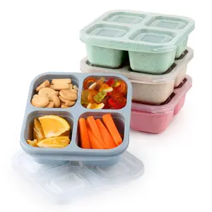 4 Pack Divided Bento Snack Box, Reusable Meal Prep Lunch Containers for Kids & Adults - Tableware, Lunch Boxes