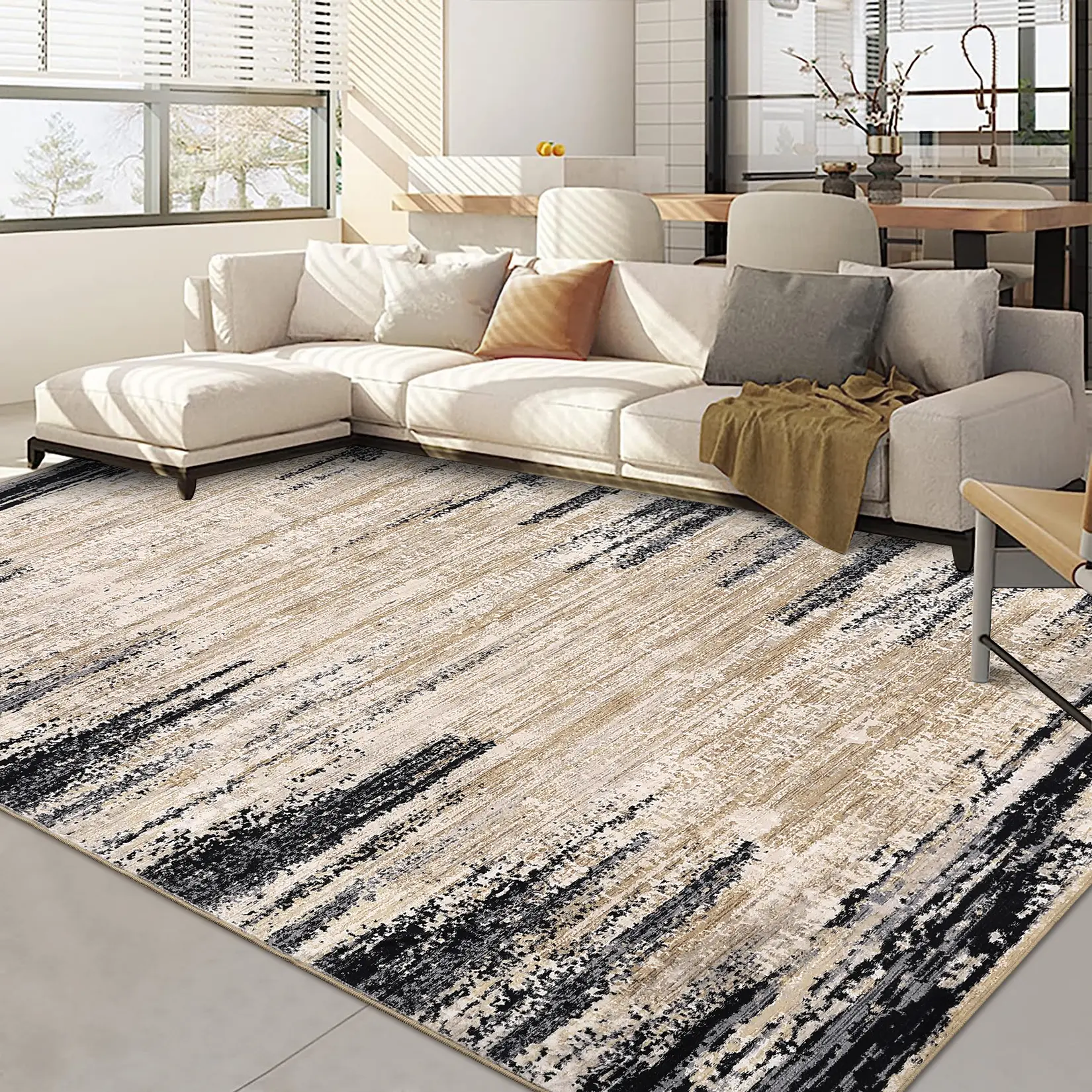 Abstract Print Rug Modern Geometric Rug Washable Area Rug Living Room Decorative Rug Stain Resistant Non-slip for Bedroom Hallway Office Dining Room