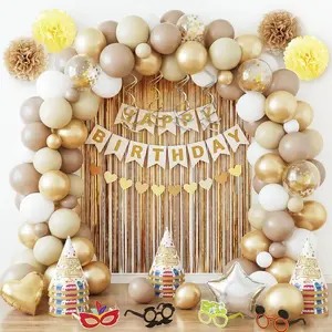 99Pcs All-in-One Navy Blue & Gold Birthday Decorations Kit Easy Setup Photo Booth Backdrop with Balloons Free Tool Pump Fun Props for Elegant Aesthetic Party in a Box tiktokshopspringglowup summervibes