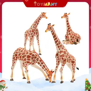 Toymany 4PCS Realistic Giraffe Figurines with Giraffe Cub, 2-6" Plastic Jungle Animals Figures Family Playset Includes Baby, Educational Toy Cake Toppers Christmas Birthday Gift for Kids