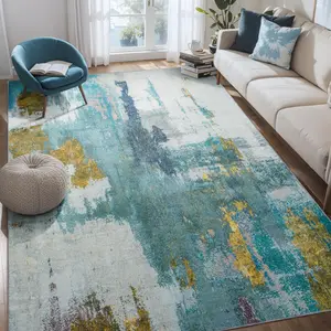 [Black Friday] 6x9 Feet Washable Rug, Modern Abstract  Carpets For Living Room , Faux Wool Vintage Carpets, Non Slip Rug for Bedroom, Dining Room, College Dorm, Kids Playroom, Home Office, Blue, Green, Brown, Grey, 5x7,6x9 Feet