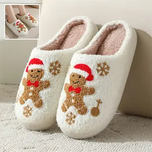 Christmas Snowflake Gingerbread Slippers Winter Indoor Non-slip Floor Bedroom Fuzzy House Shoes For Women Home Slippers winter  shoes the  shoe