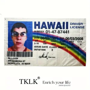 Mclovin Flag 3X5 Feet 90X150 Centimeters Polyester Fake ID Card Driver'S License Hawaii Mclovin Flag University Dormitory Banner, Suitable for 5 Scenarios, Indoor, Outdoor, Garden, Party, Car