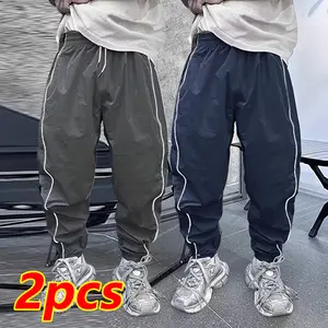 Men's Casual Loose Fit Sports Pants - Street Style Solid Color Outdoor Jogging Pants with Striped Side Panels and Pockets, Elastic Waistband with Drawstring - Adjustable Fit, Breathable Comfort, Suitable for Everyday Wear, Exercise, Running, Outdoor Hikin