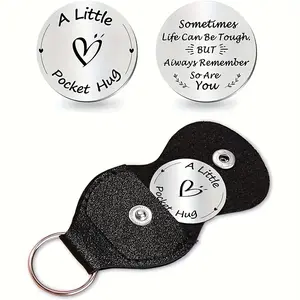 Pocket Hug Keychain, Motivational Message Gift for Boyfriend, Never Forget the Difference You Make, Faux Leather with Metal Accents