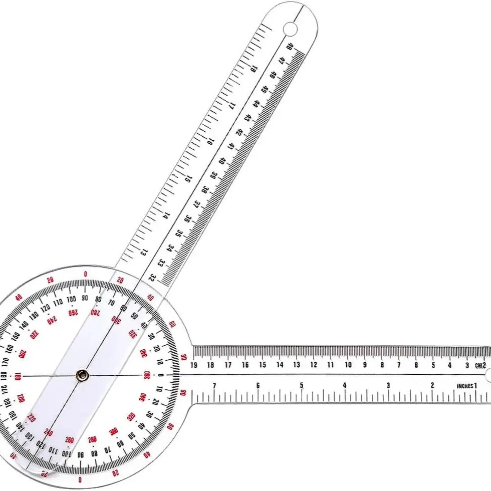Goniometer 12 inch, Transparent Orthopedic Angle Ruler Plastic Goniometer, 360 Degree Clear Protractor Measuring Instrument Tool for Physical Therapy for Body Measuring Tape Goniometer Protractor Ruler Angle Finder