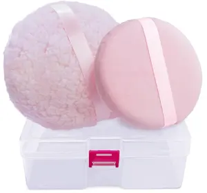 2pcs Powder Puffs, 6'' Body Powder Puff and 5'' Dusting Powder Puff and Container, Extra Large, Fluffy Soft, Washable, Reusable