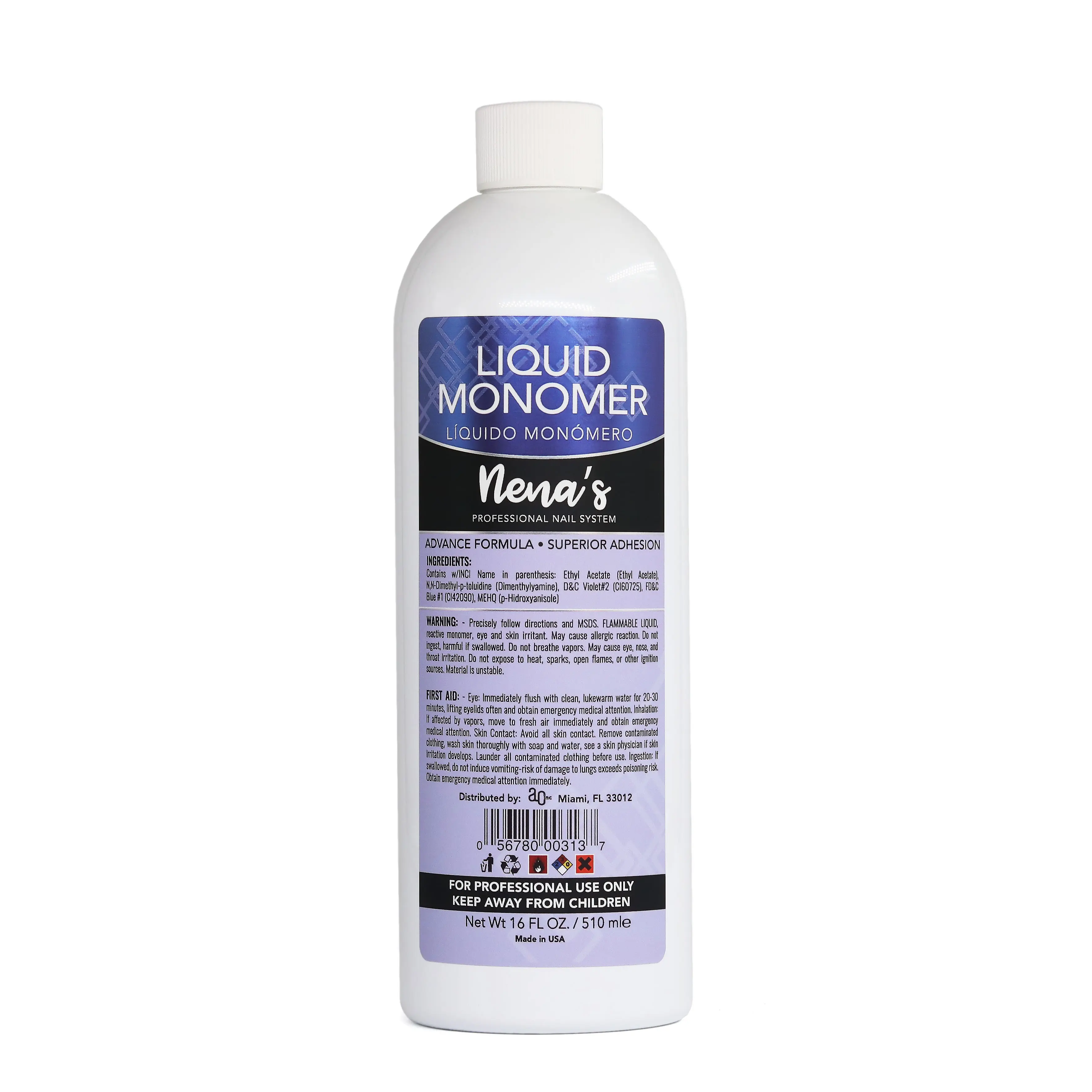 Professional Liquid Monomer by Nena's 16 fl oz, Advanced GlamourShield acrylic formula, no MMA, Non-Yellowing, Quick Dry, Strongest Adhesion, Acrylic Nail Art Extension Carving