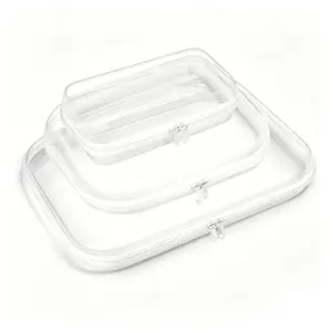 3 Pack Clear Hard Shell Zipper Cases, Dustproof PVC Storage Box, Waterproof Toiletry Organizer, Travel Makeup Organizer, Transparent Storage Cases Storage Organizer Set for Bead & Small Objects, Portable Travel Organizer Containers, Valentine's Day Gifts